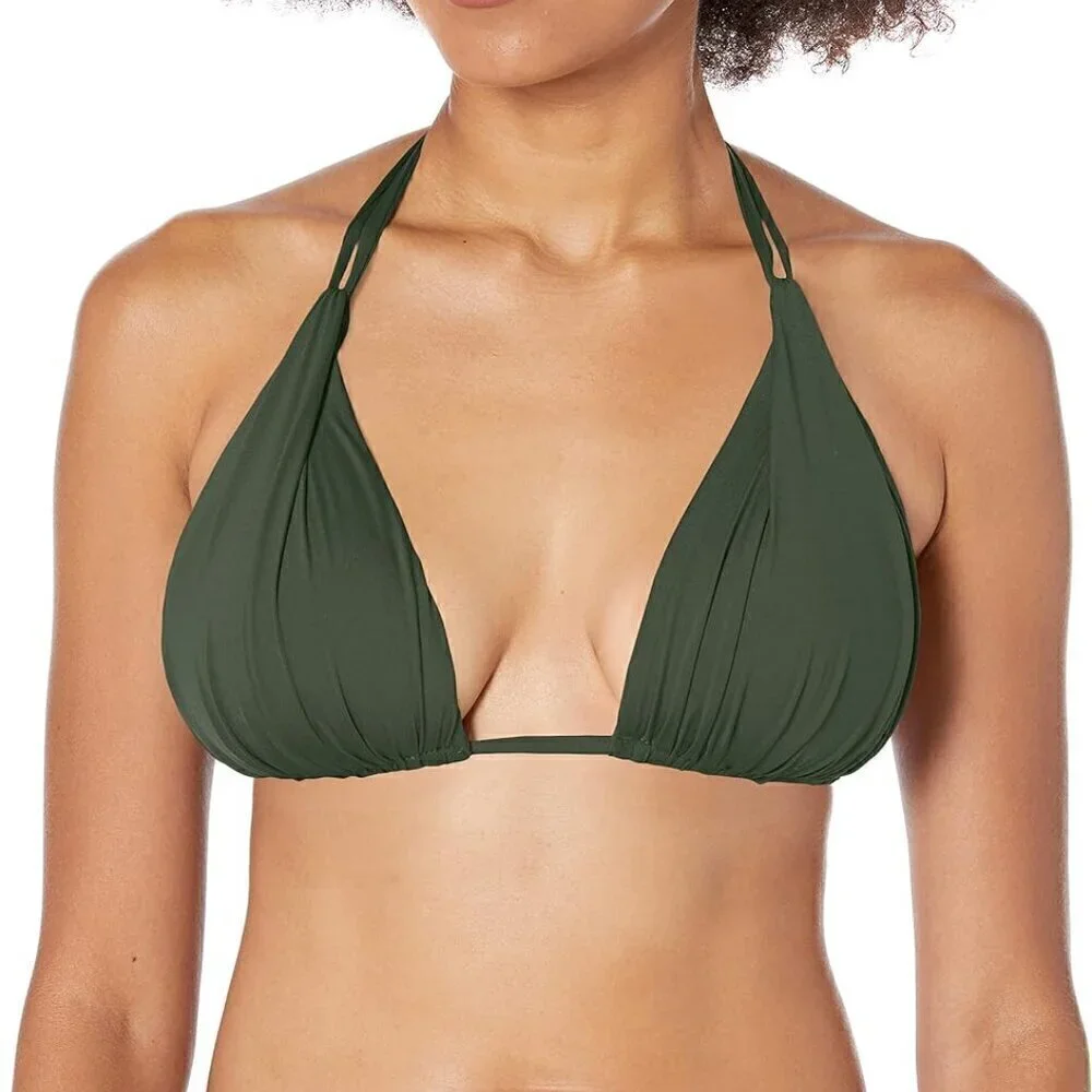 New La Blanca Women's Island Goddess Rouched Halter Bikini Swimsuit Top‎ sz 38DD